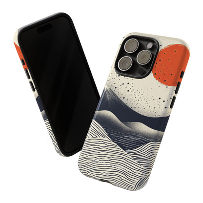 Red Sun Over Flowing Horizons iPhone 15 - Tough Phone Case