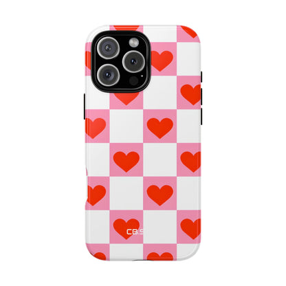 Charming Pink White Checkerboard Heart Shapes iPhone 16 - Tough