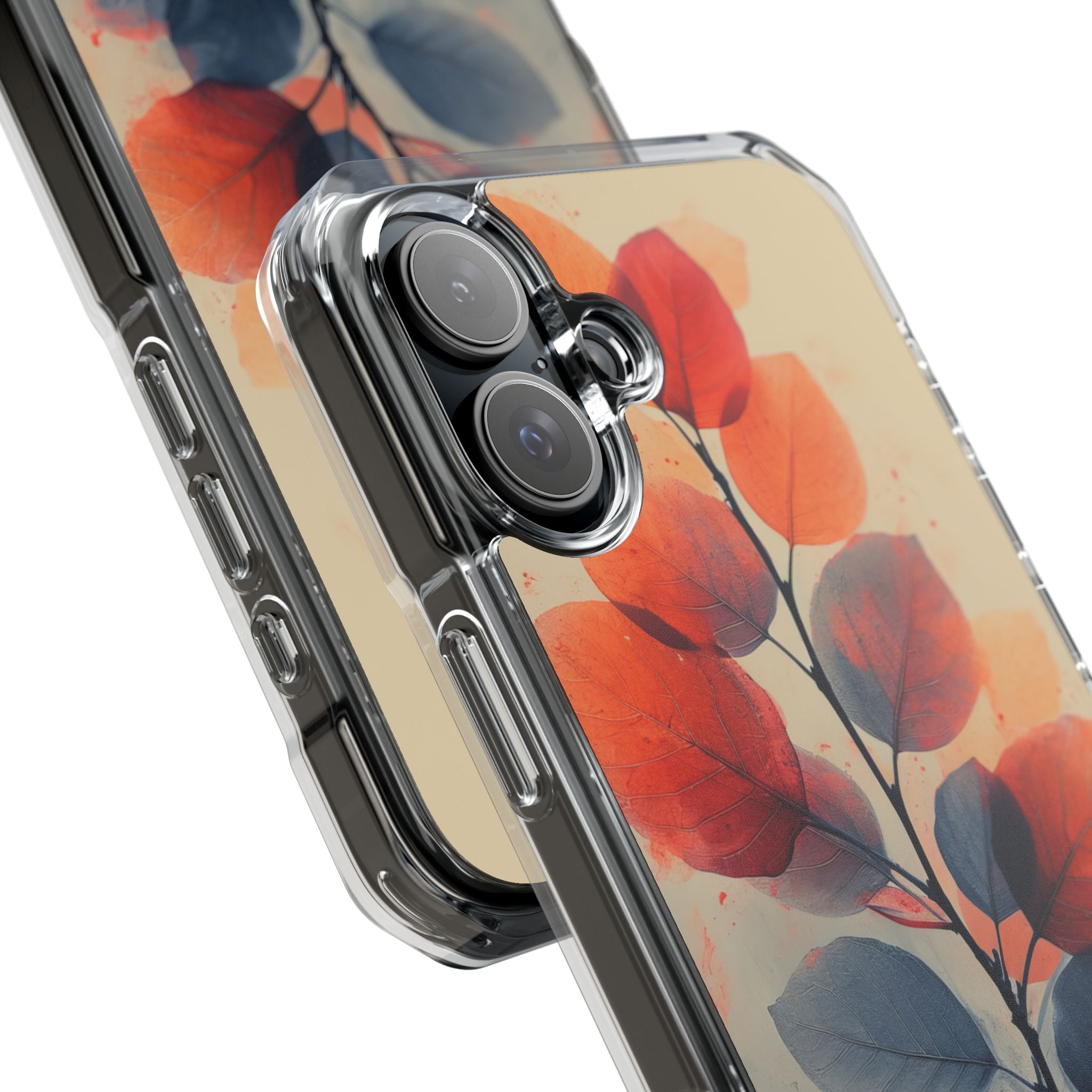 Orange Gray Leaves - Clear Impact iPhone 16 Phone Case