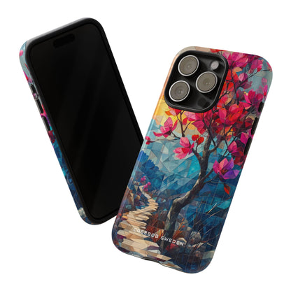 Vibrant Geometric Tree Landscape iPhone 15 - Tough Phone Case