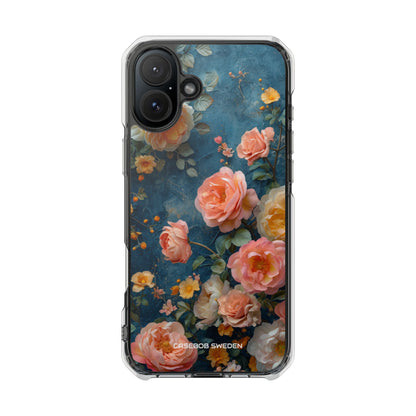 Blue Floral Elegance - Clear Impact iPhone 16 Phone Case