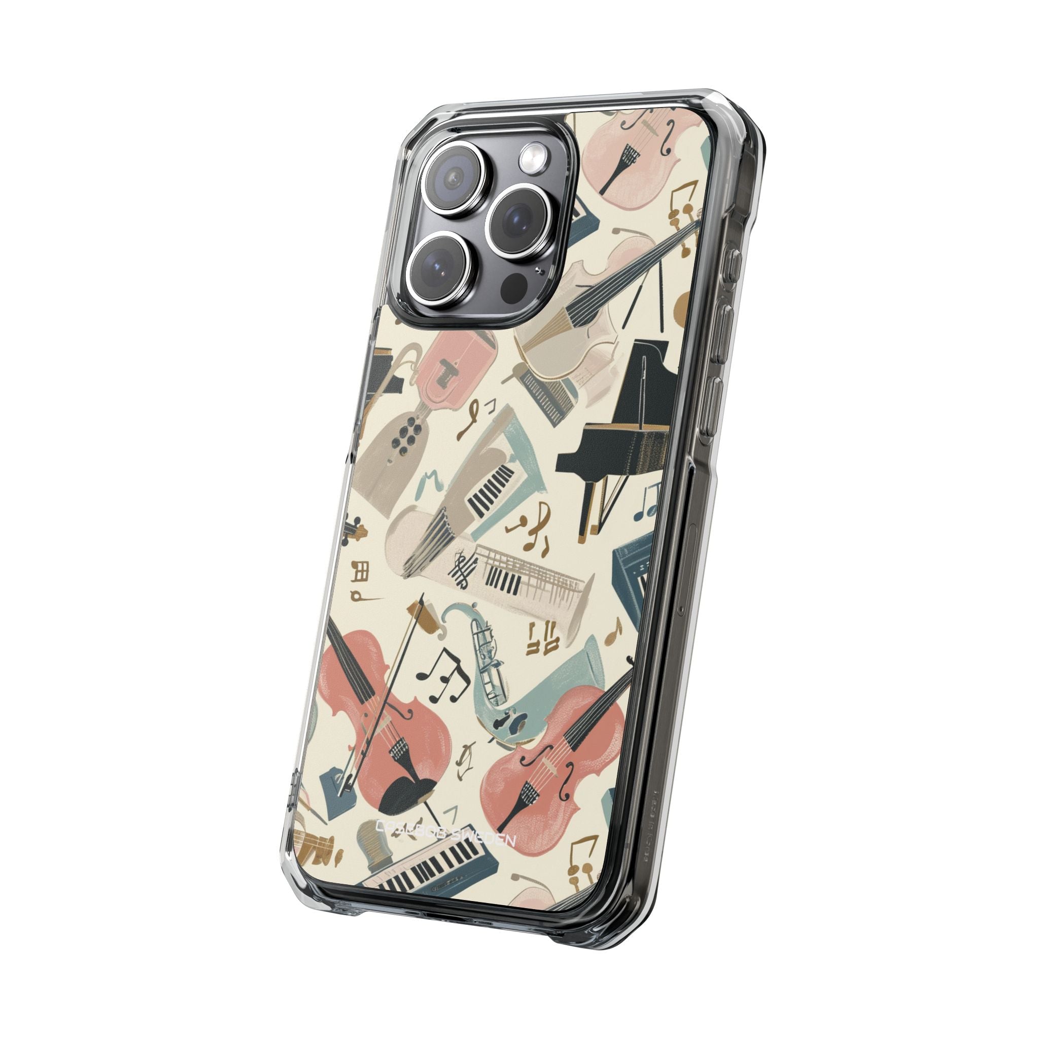 Beige Musical Instruments Pattern - Clear Impact iPhone 15 Phone Case