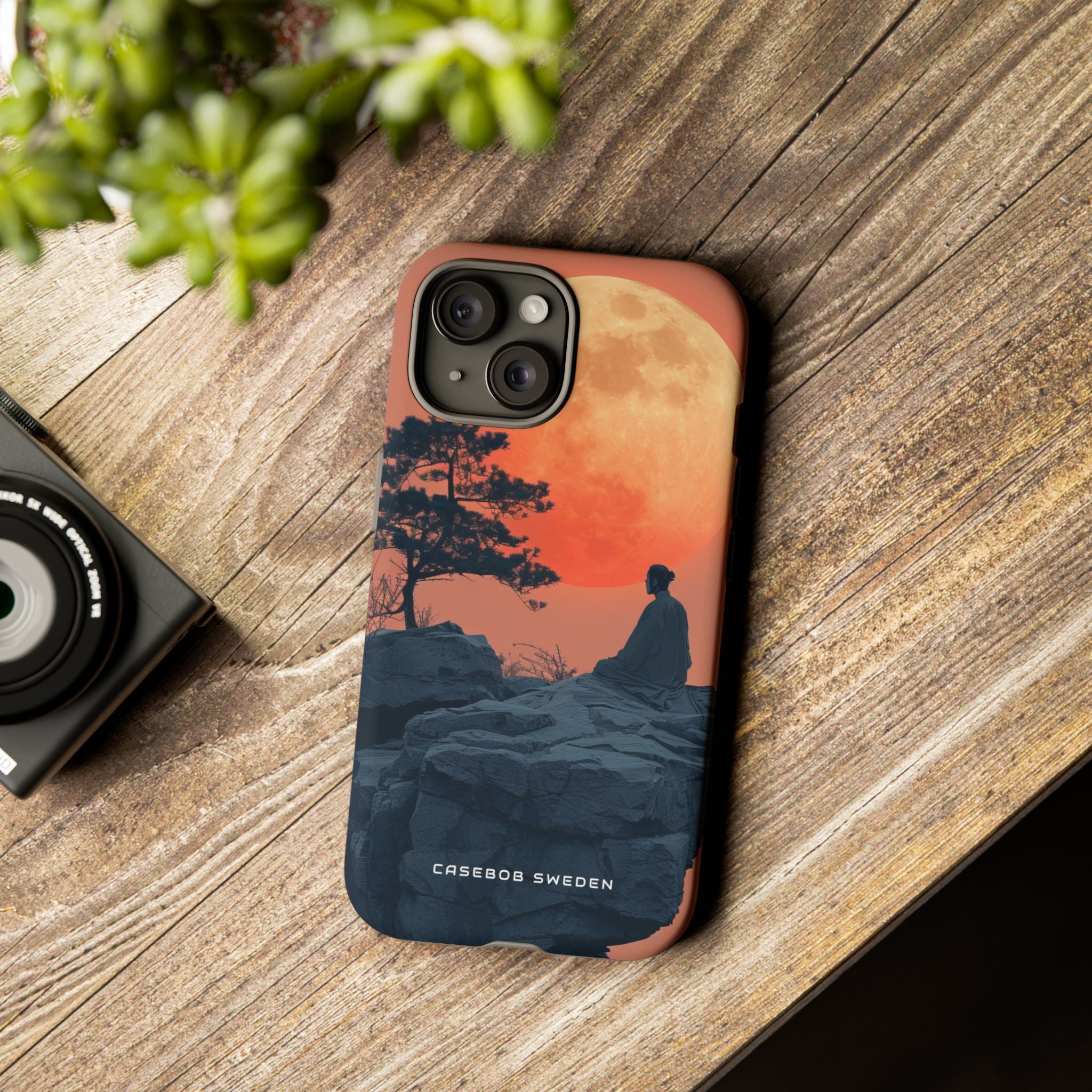 Zen Tranquility Under a Red Moon iPhone 15 - Tough Phone Case