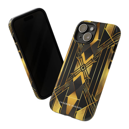 Golden Geometric Elegance iPhone 15 - Tough Phone Case