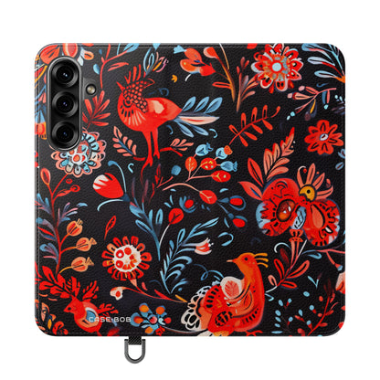 Folk Bird Flame - Samsung S25+ Case - Lompakkokotelo