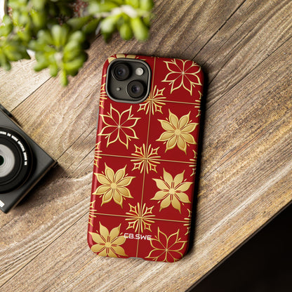 Eleganter Gold Floral Seamless Rich Red iPhone 15 - Tough