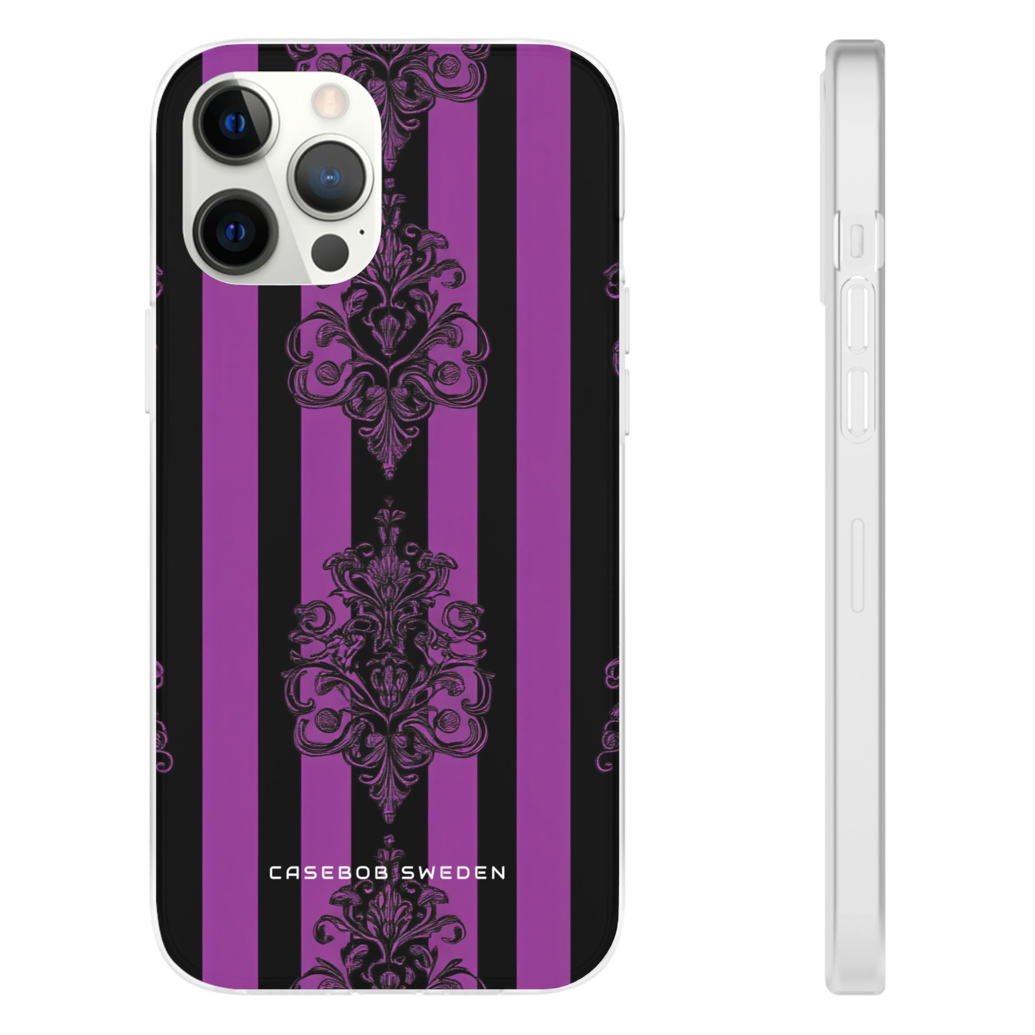 Gothic Elegance with Vertical Stripes and Ornamental Motifs iPhone 12 - Flexi Phone Case