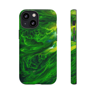 Neon Green Wave Ink Art iPhone Case (Protective) iPhone 13 Mini Matte Phone Case