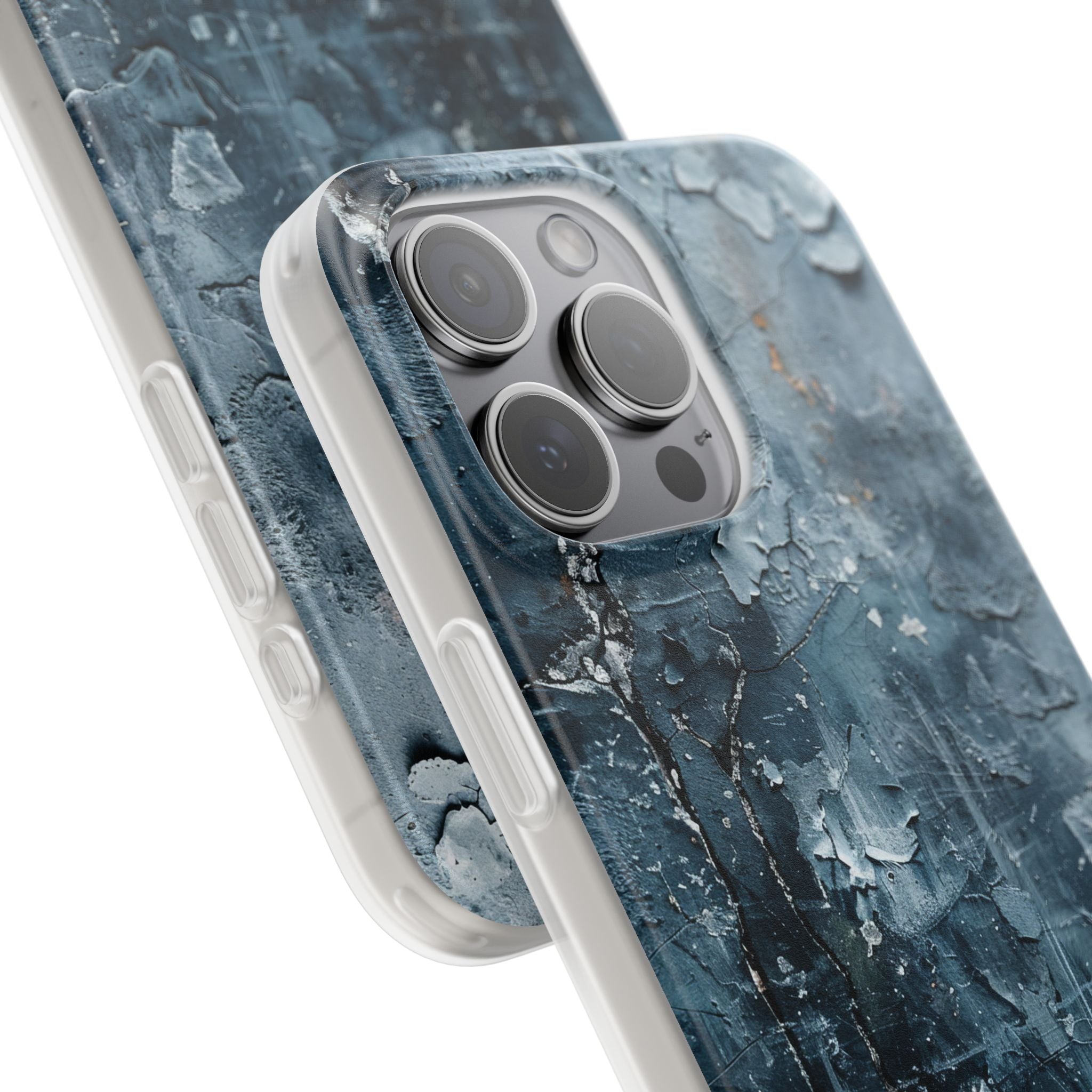 Weathered Blue Tapestry with Cracked Layers iPhone 15 - Flexi Phone Case