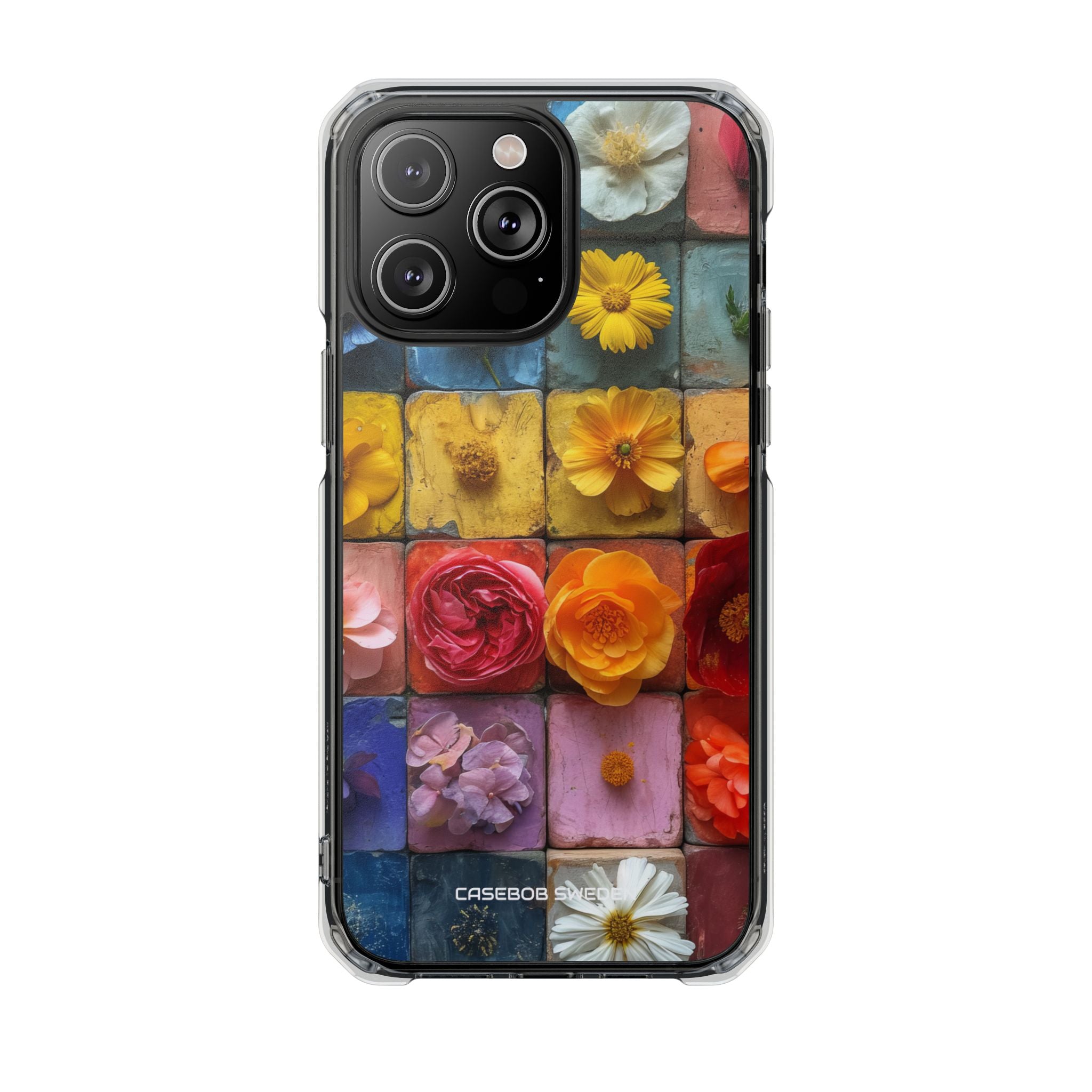 Vibrant Floral Tiles - Clear Impact iPhone 14 Phone Case