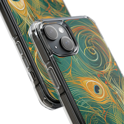 Peacock Elegance in Teal and Gold iPhone 15 - Clear Impact Phone Case