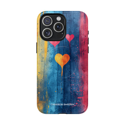 Hearts Watercolor Art - Tough + MagSafe® iPhone 15 Phone Case