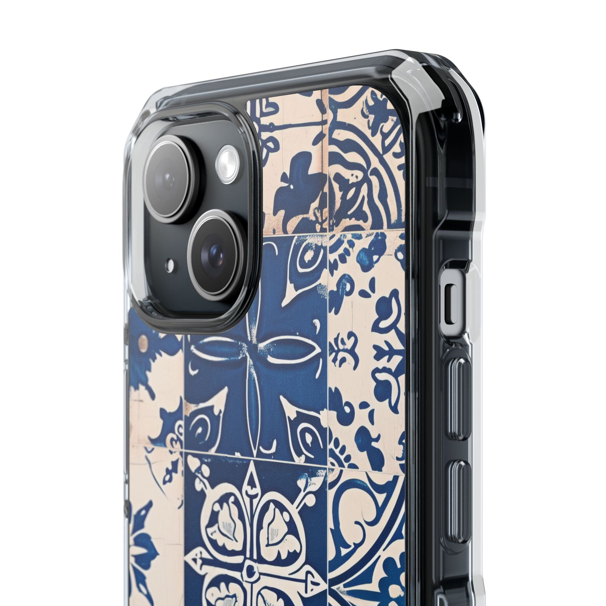 Mediterranean Blue Ceramic Line Art Tiles iPhone 15 - Clear Impact Phone Case