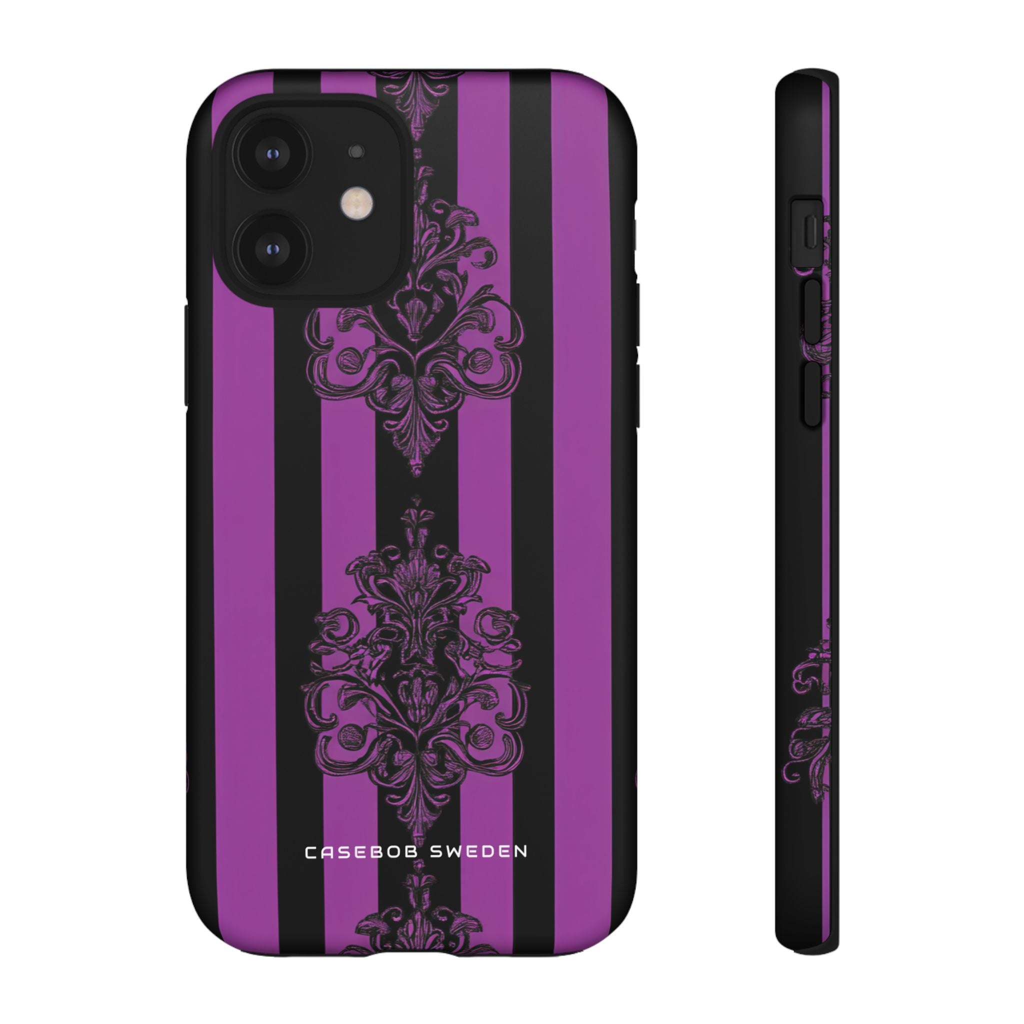 Gothic Elegance with Vertical Stripes and Ornamental Motifs iPhone 12 - Tough Phone Case