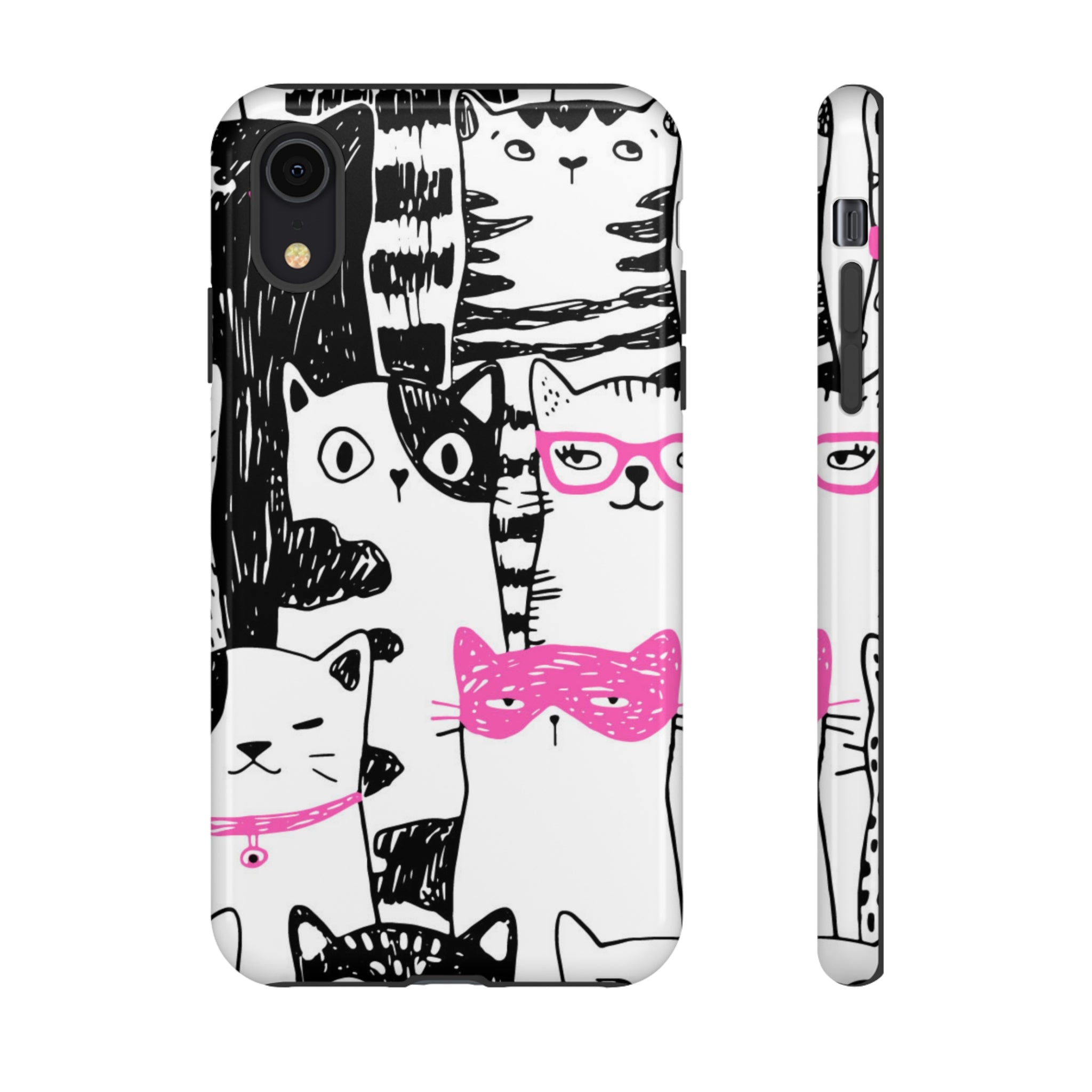 Black & Pink Cat Pattern iPhone Case (Protective) iPhone XR Glossy Phone Case