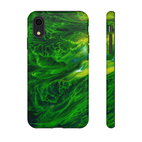 Neon Green Wave Ink Art iPhone Case (Protective) iPhone XR Glossy Phone Case