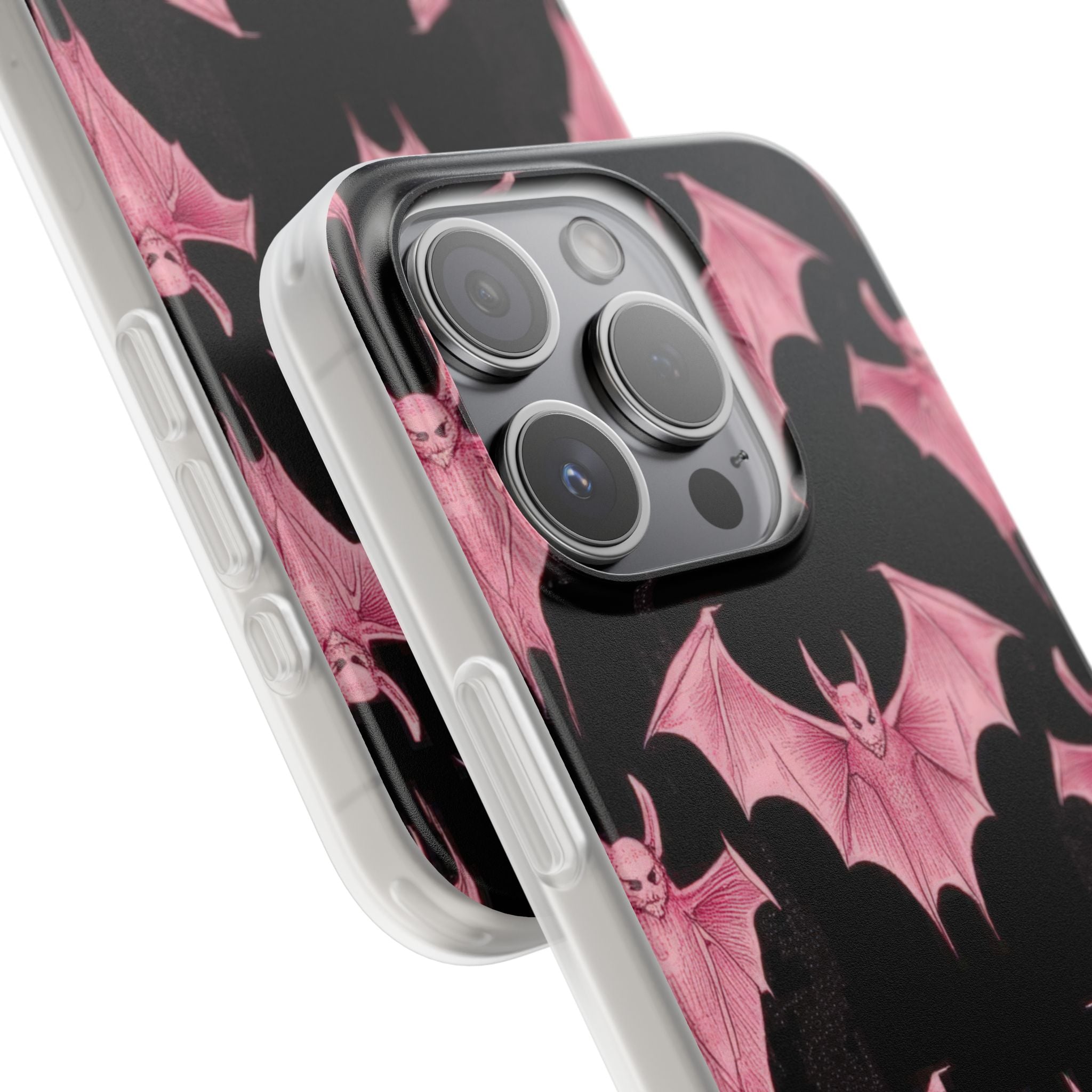 Gothic Pink Bats Aflame iPhone 15 - Flexi-Handyhülle