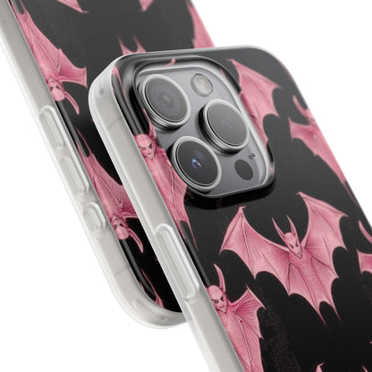 Gothic Pink Bats Aflame iPhone 15 - Flexi Phone Case