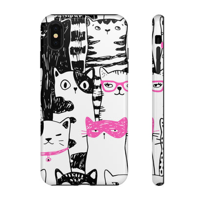 Black & Pink Cat Pattern iPhone Case (Protective) iPhone XS MAX Glossy Phone Case