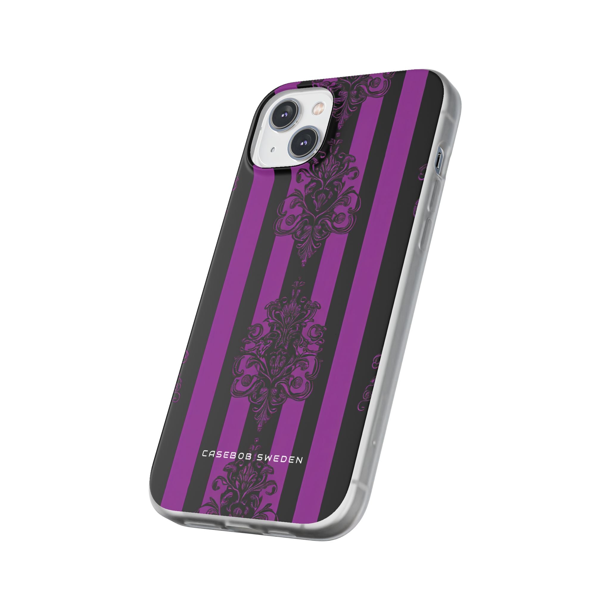 Gothic Elegance with Vertical Stripes and Ornamental Motifs iPhone 14 - Flexi Phone Case