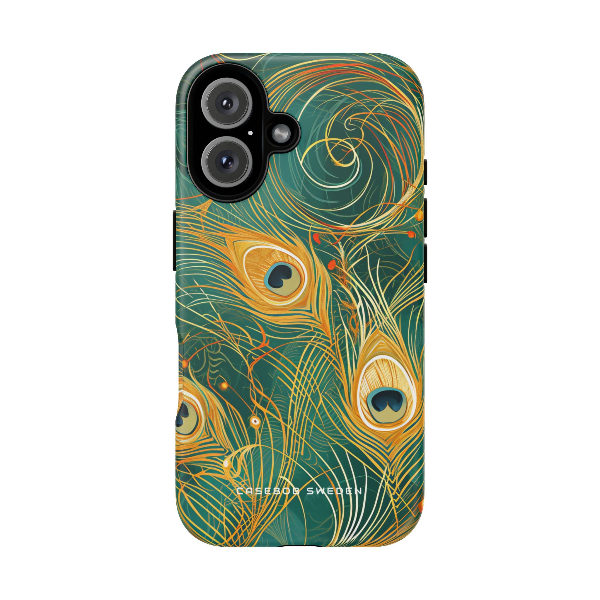 Peacock Elegance in Teal and Gold iPhone 16 - Tough Phone Case