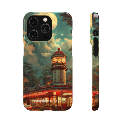 Vintage Moonlit Diner Fantasy iPhone 14 - Slim Phone Case