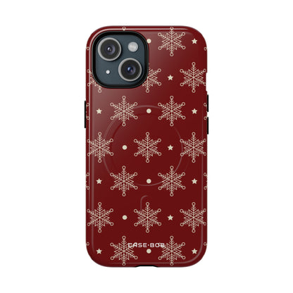 Cream Snowflake Crimson iPhone 15 Case - Tough+