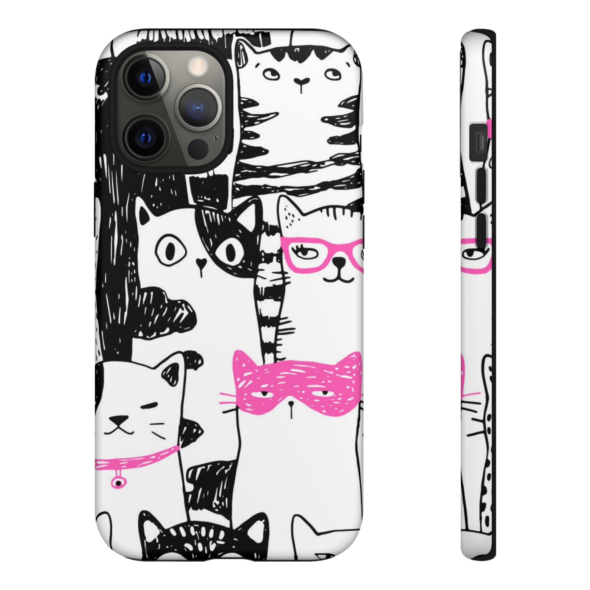 Black & Pink Cat Pattern iPhone Case (Protective) iPhone 12 Pro Max Matte Phone Case