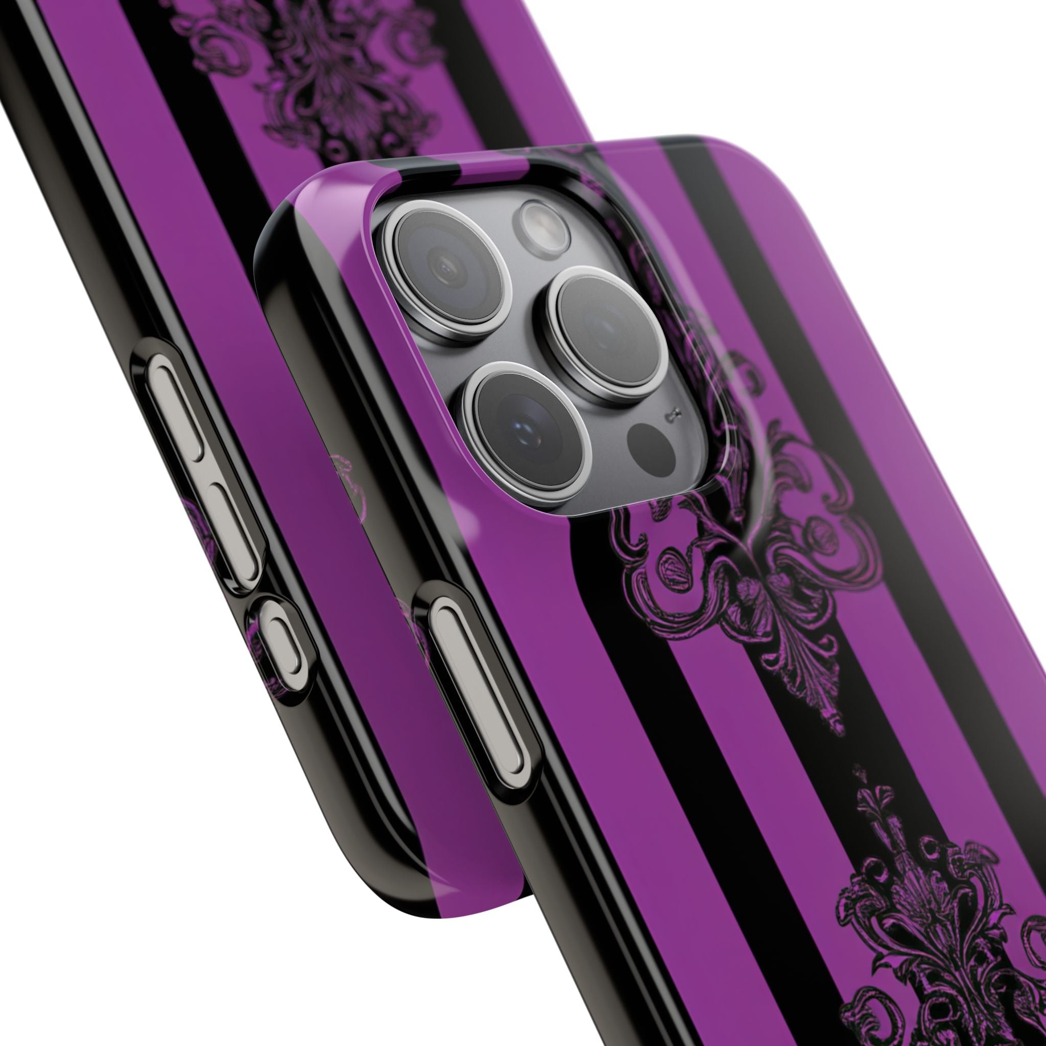 Gothic Elegance with Vertical Stripes and Ornamental Motifs iPhone 15 - Slim Phone Case