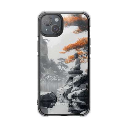 Zen Serenity: Tranquil Landscape with Buddha and Pagoda iPhone 15 - Clear Impact Phone Case