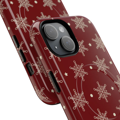 Cream Snowflake Crimson iPhone 15 Case - Tough+