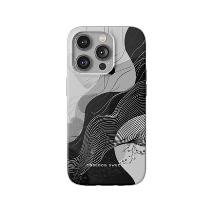 Fluid Rhythms: Monochrome Line Flow iPhone 14 - Flexi Phone Case