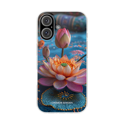 Vibrant Lotus Embroidery - Flexi iPhone 16 Phone Case