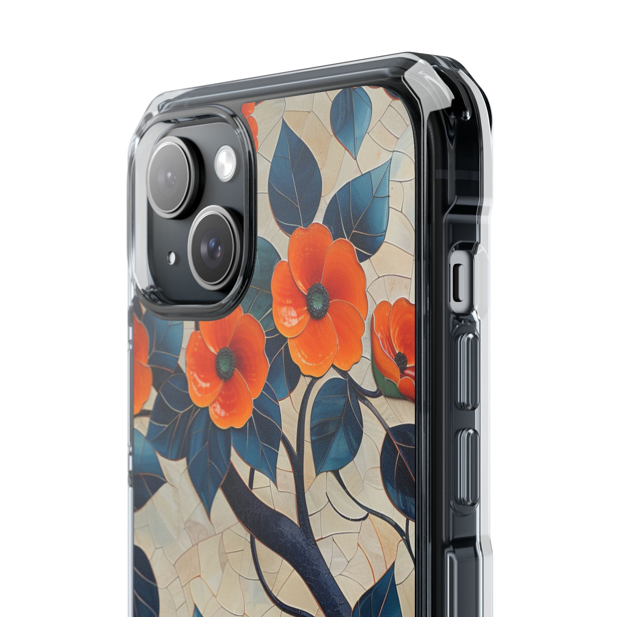 Orange Blossoms Mosaic Harmony iPhone 15 - Clear Impact Phone Case