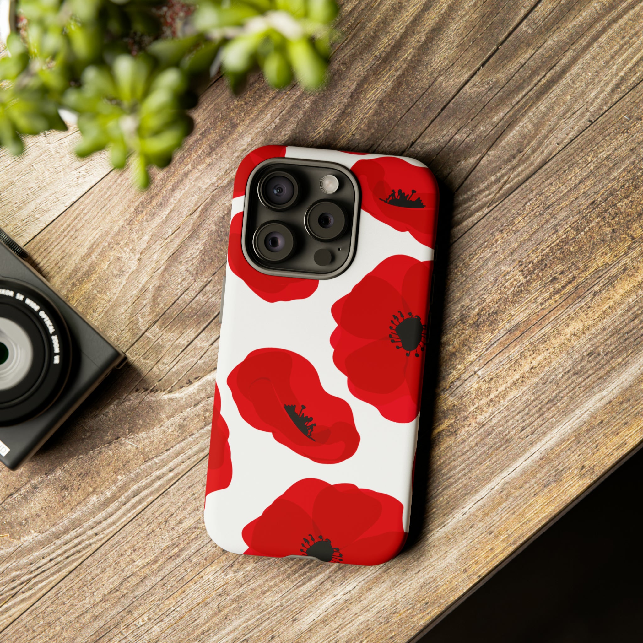 Red poppies on white iPhone case - Protective Phone Case