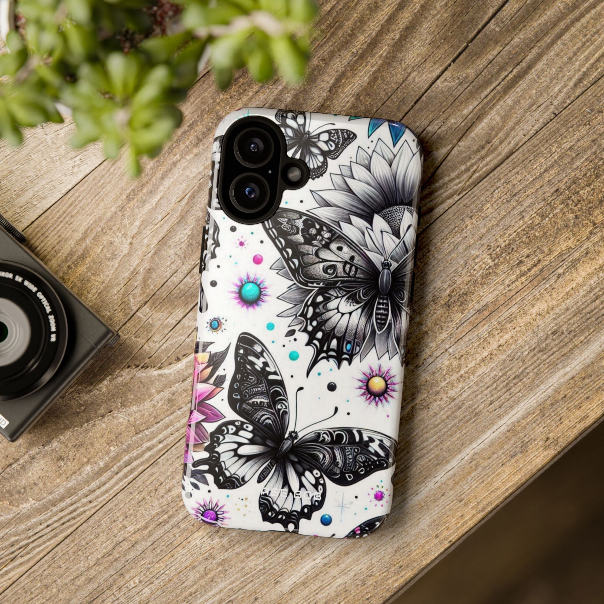 Monochrome Butterflies Sunlit iPhone 16 Plus Case - Tough