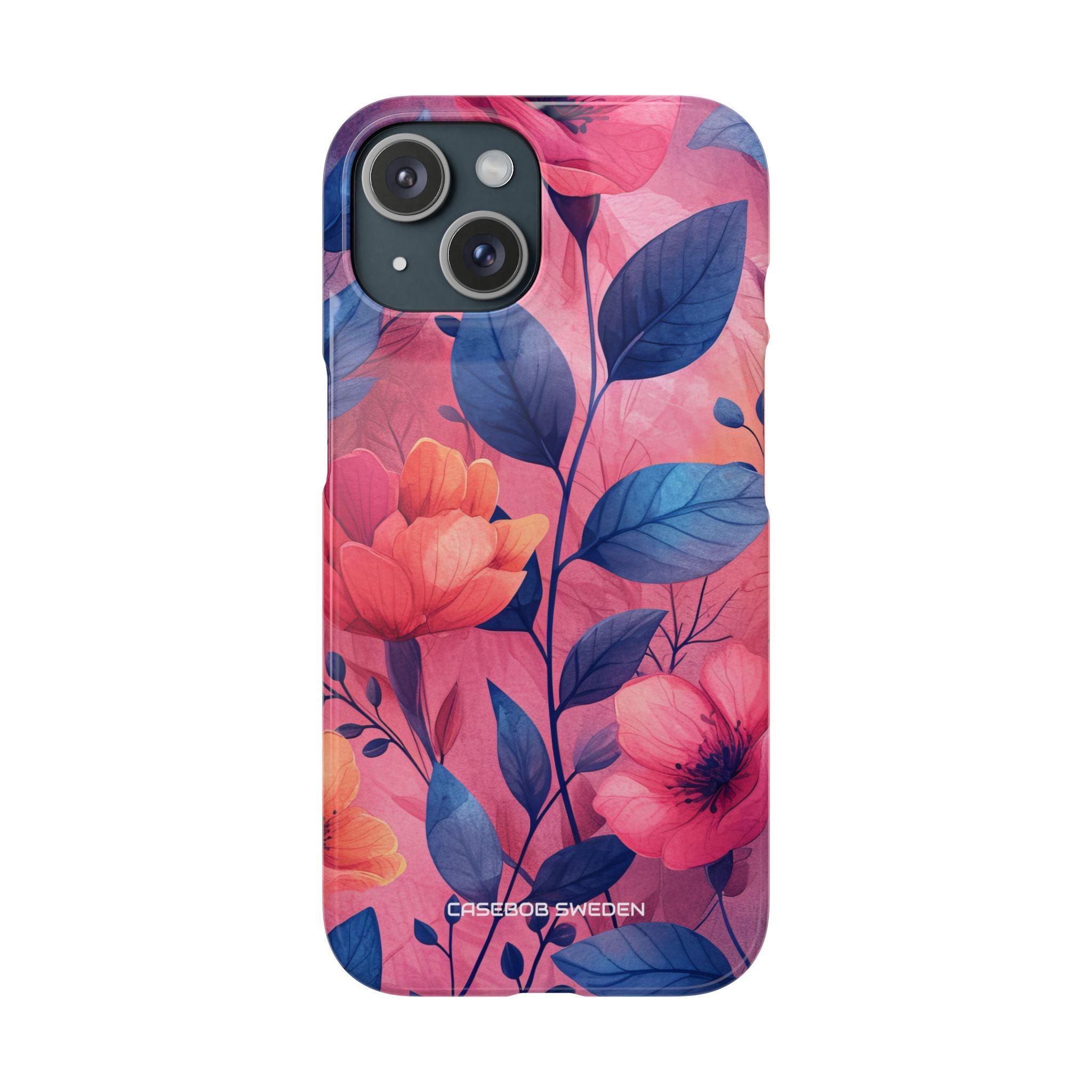 Pink Blue Floral - Slim iPhone 15 Phone Case