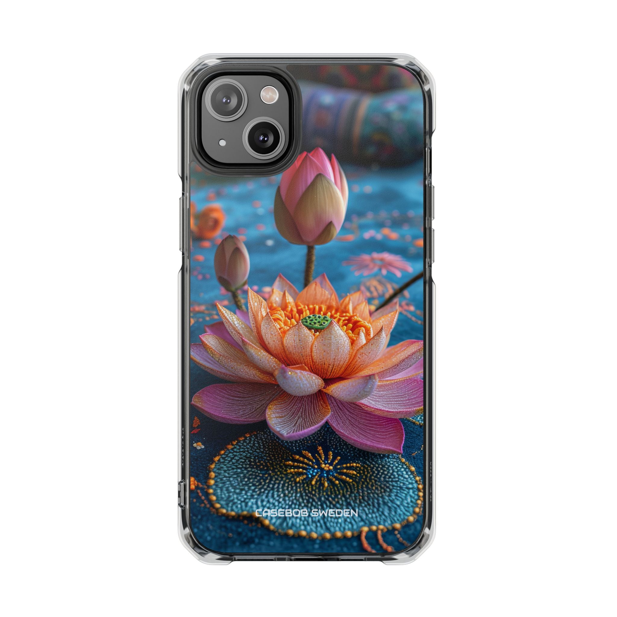 Vibrant Lotus Embroidery - Clear Impact iPhone 14 Phone Case