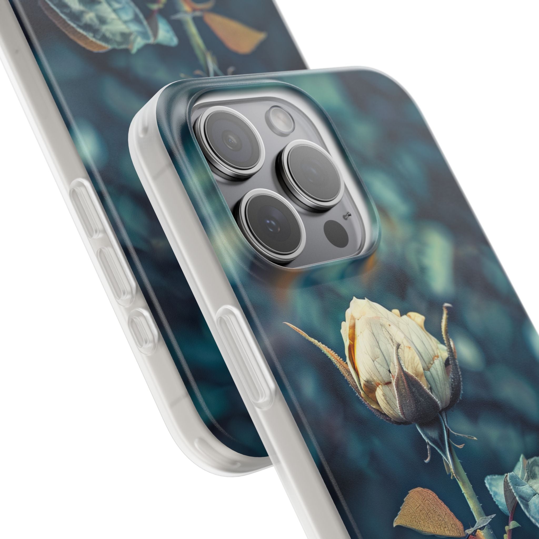 Teal Rosebud Serenade | Flexible Phone Case for iPhone