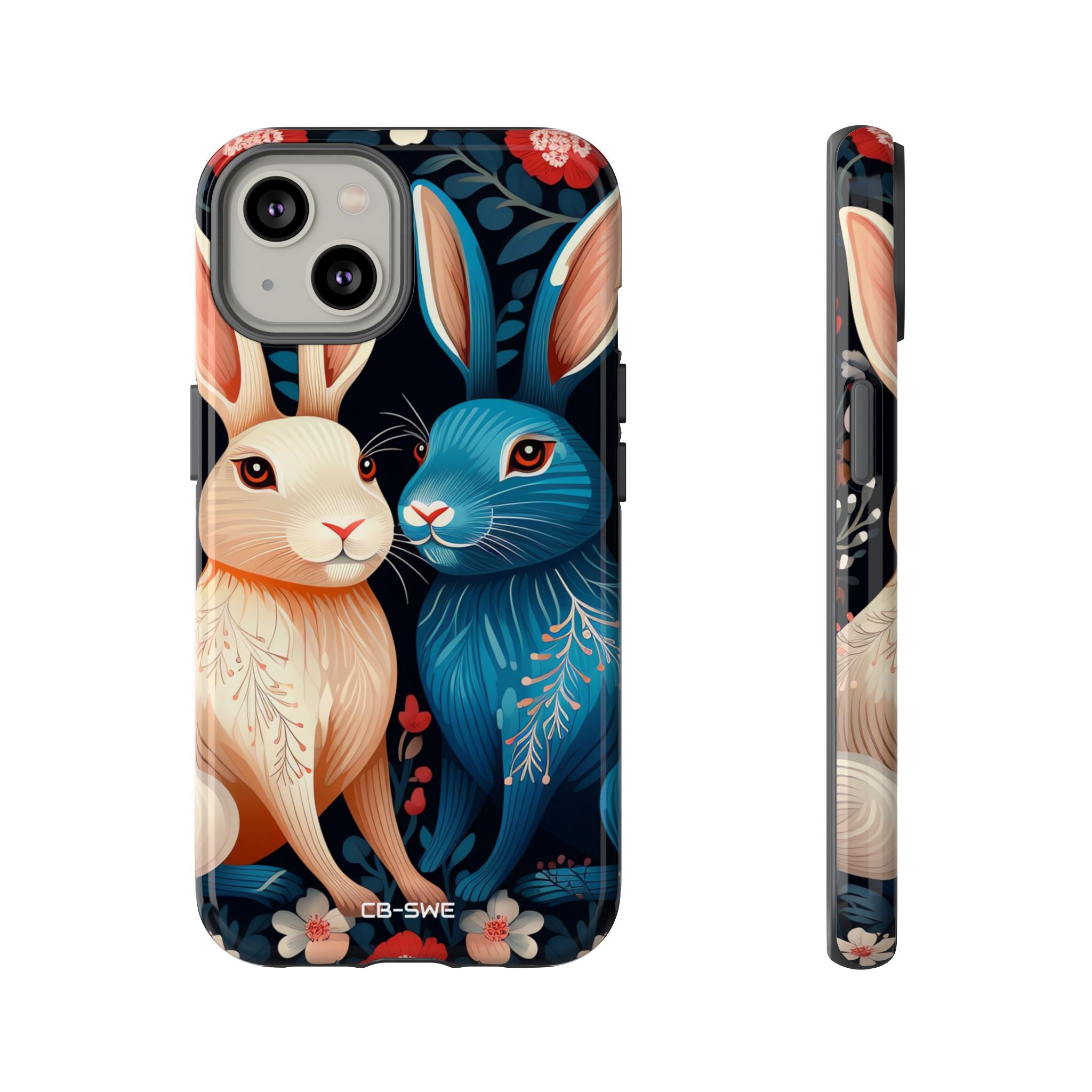 Rabbits Embrace Blossoms - iPhone Case
