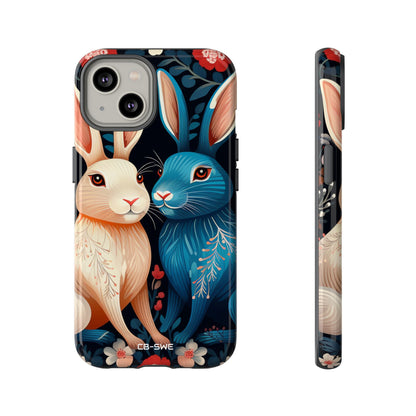 Rabbits Embrace Blossoms - iPhone Case
