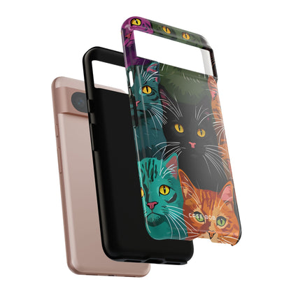 Teal Cat Grid Google Pixel 8 Case - Tough