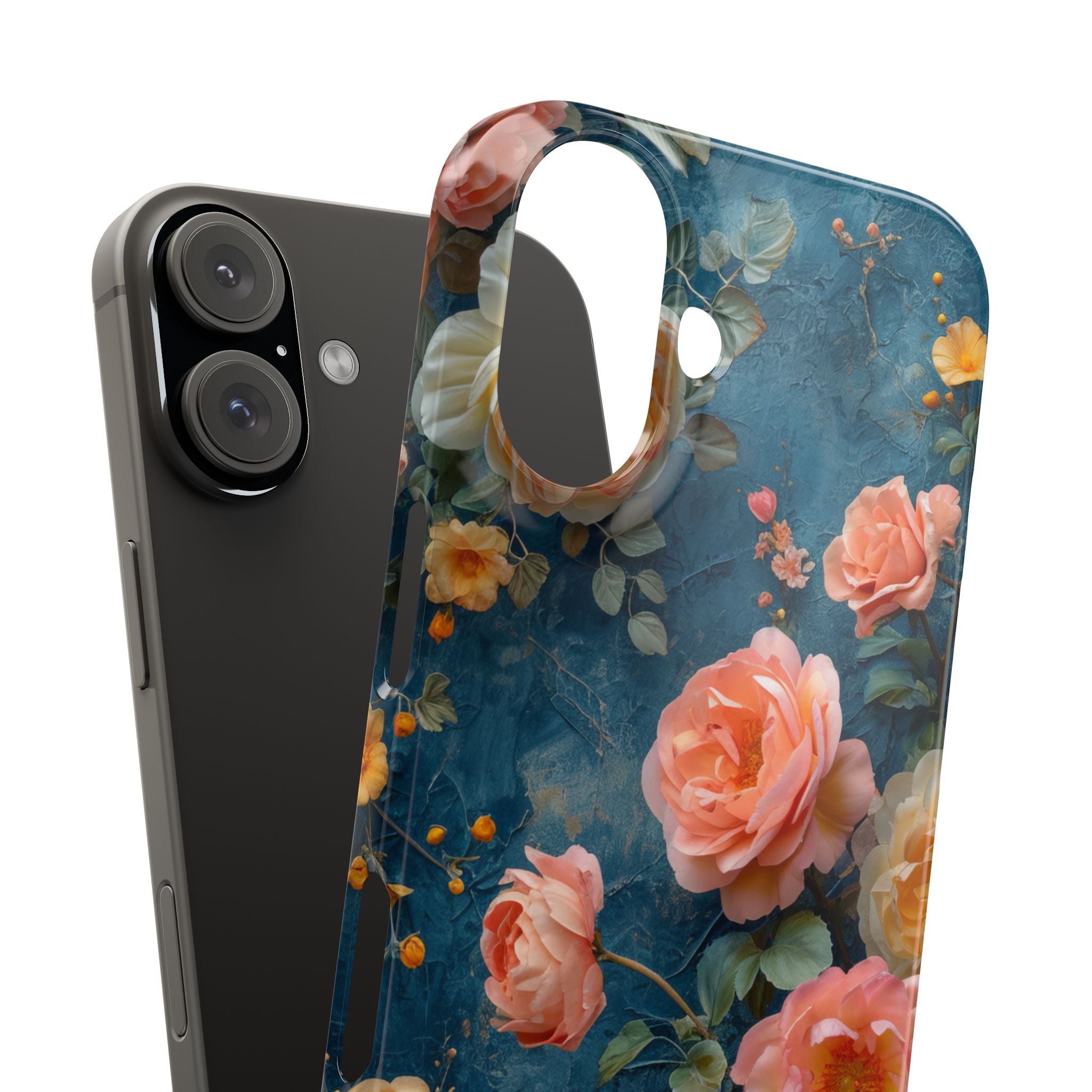 Blue Floral Elegance - Slim iPhone 16 Phone Case