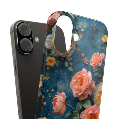 Blue Floral Elegance - Slim iPhone 16 Phone Case