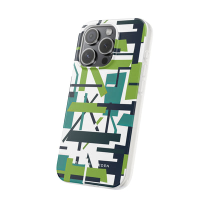 Green Geometry Glide iPhone 15 - Flexi Phone Case