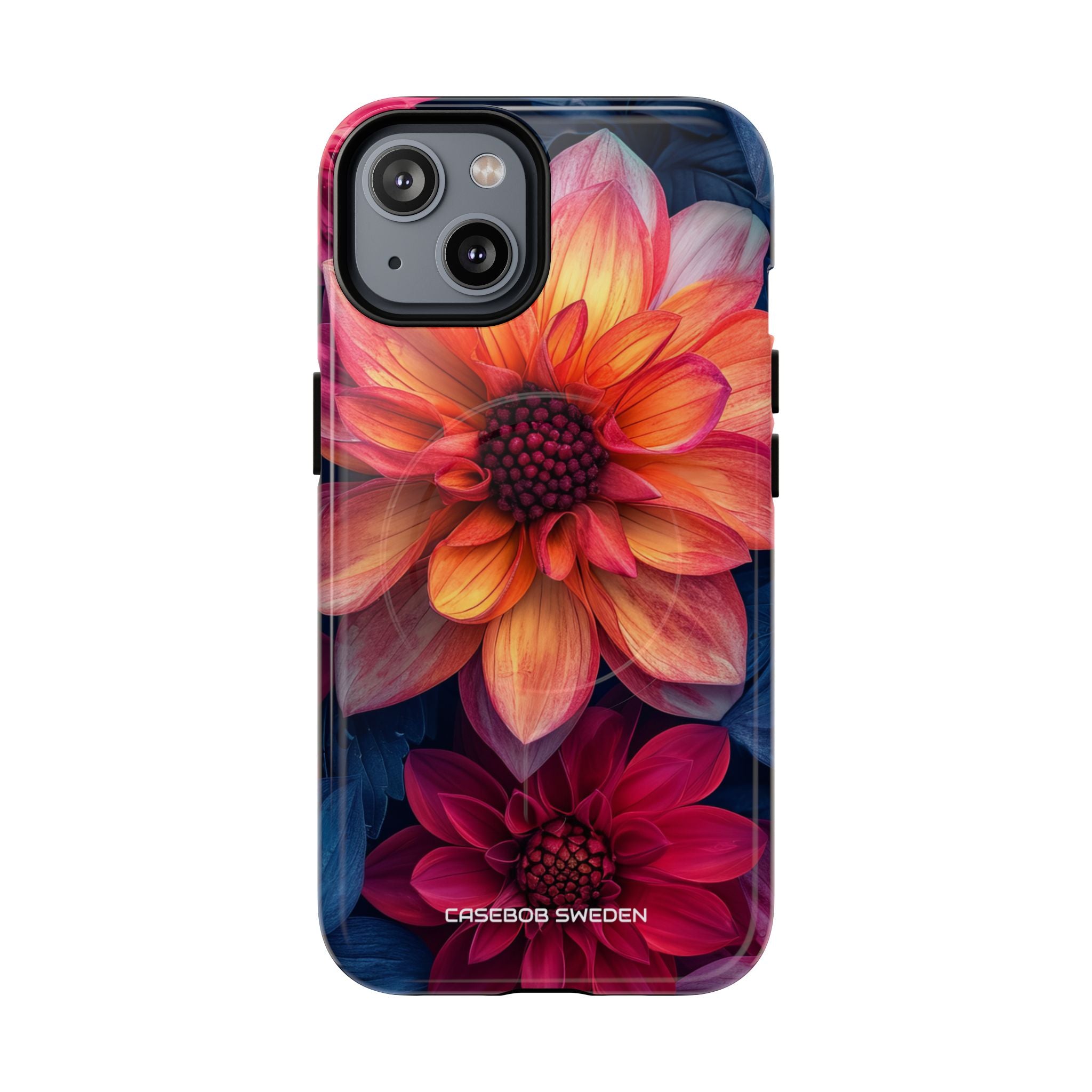 Floral Harmony Orange Blue - Tough + MagSafe® iPhone 14 Phone Case