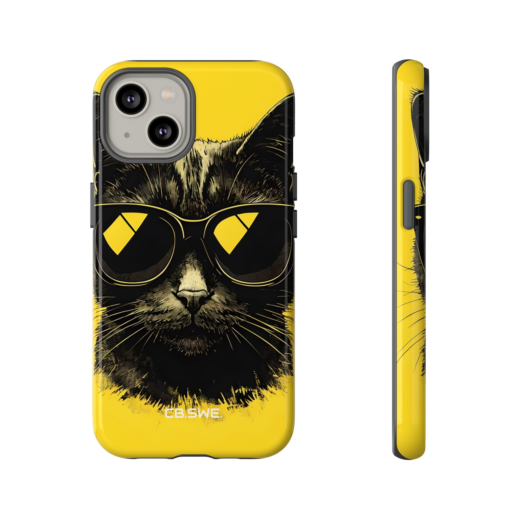 Cool Black Cat Sunglasses Minimalist Mobile Wallpaper iPhone 14 - Tough