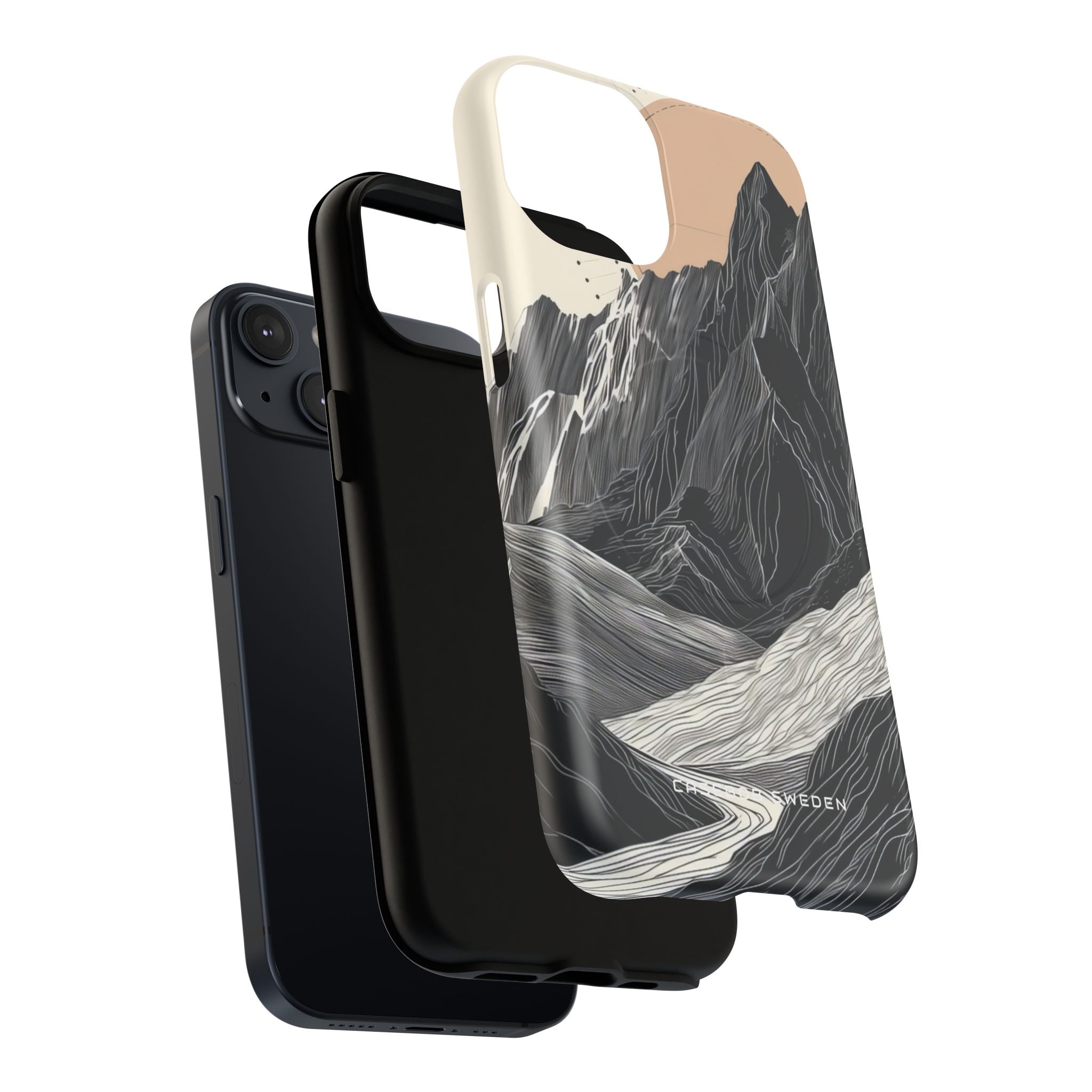 Minimalist Mountain Landscape with Flowing River iPhone 14 | Tough+ Phone Case