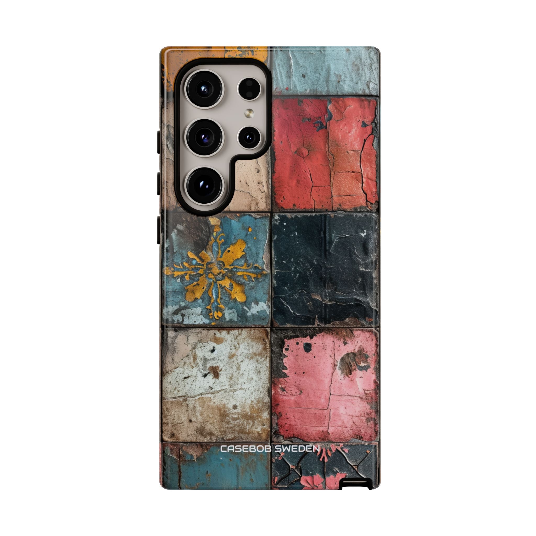 Rustic Red-Yellow Vintage Tiles - Tough Samsung S24 Phone Case