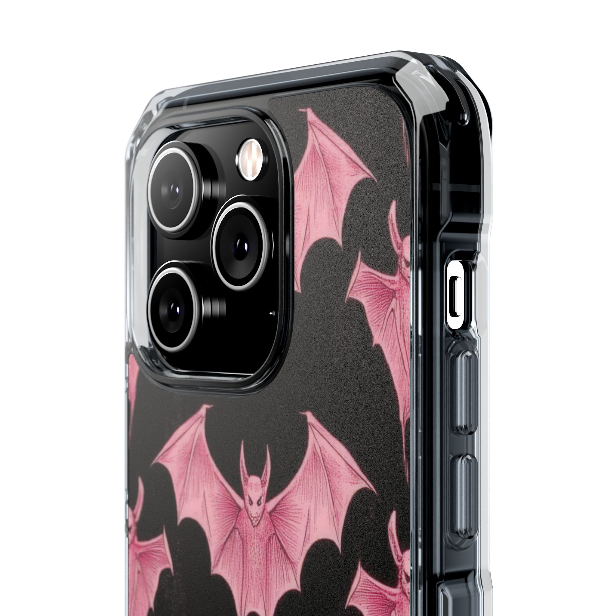 Gothic Pink Bats Aflame iPhone 14 - Clear Impact Phone Case